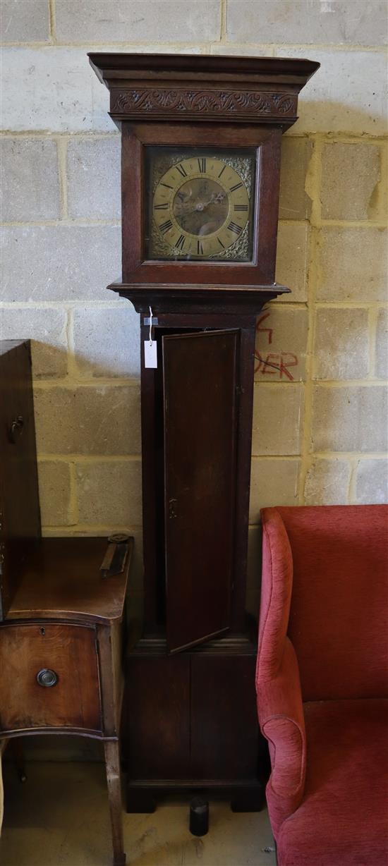 Jonathan Nottle, Oakhampton. An oak cased thirty hour longcase clock, width 52cm, depth 27cm, height 217cm